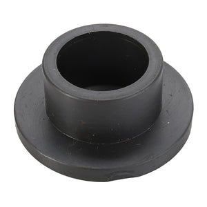 The AGCO | BUSH - D43315400 by AGCO is a black plastic bushing with a flanged edge, featuring a central cylindrical opening and a smooth outer surface.