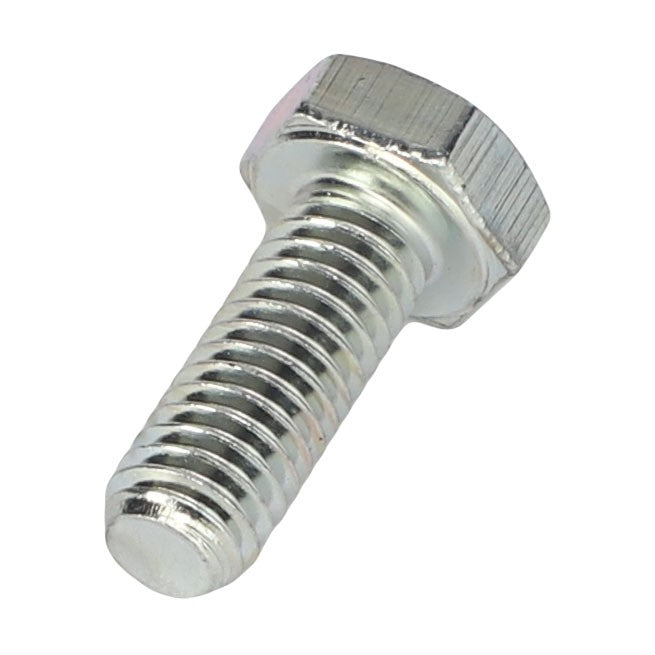 A close-up image of the AGCO | SCREW - AL5002030, a metallic hex bolt with standard threading. The bolt, featuring a hexagonal head, boasts a bright and shiny finish that highlights its precision engineering from the AGCO brand.