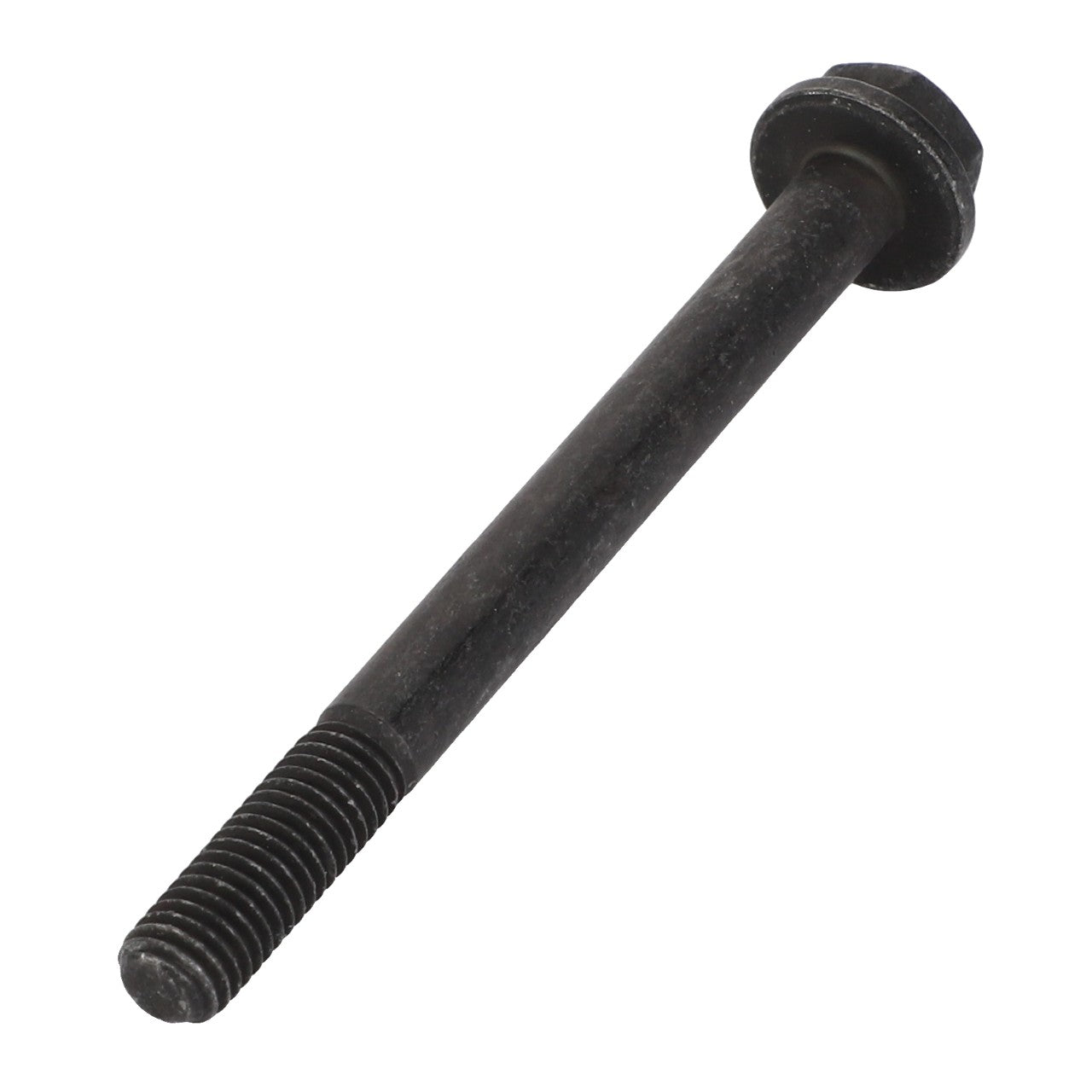 A long black AGCO Hexagon Flange Bolt - Acw0920610 with no information available on a partially smooth shank, featuring an attached washer under the hex head.