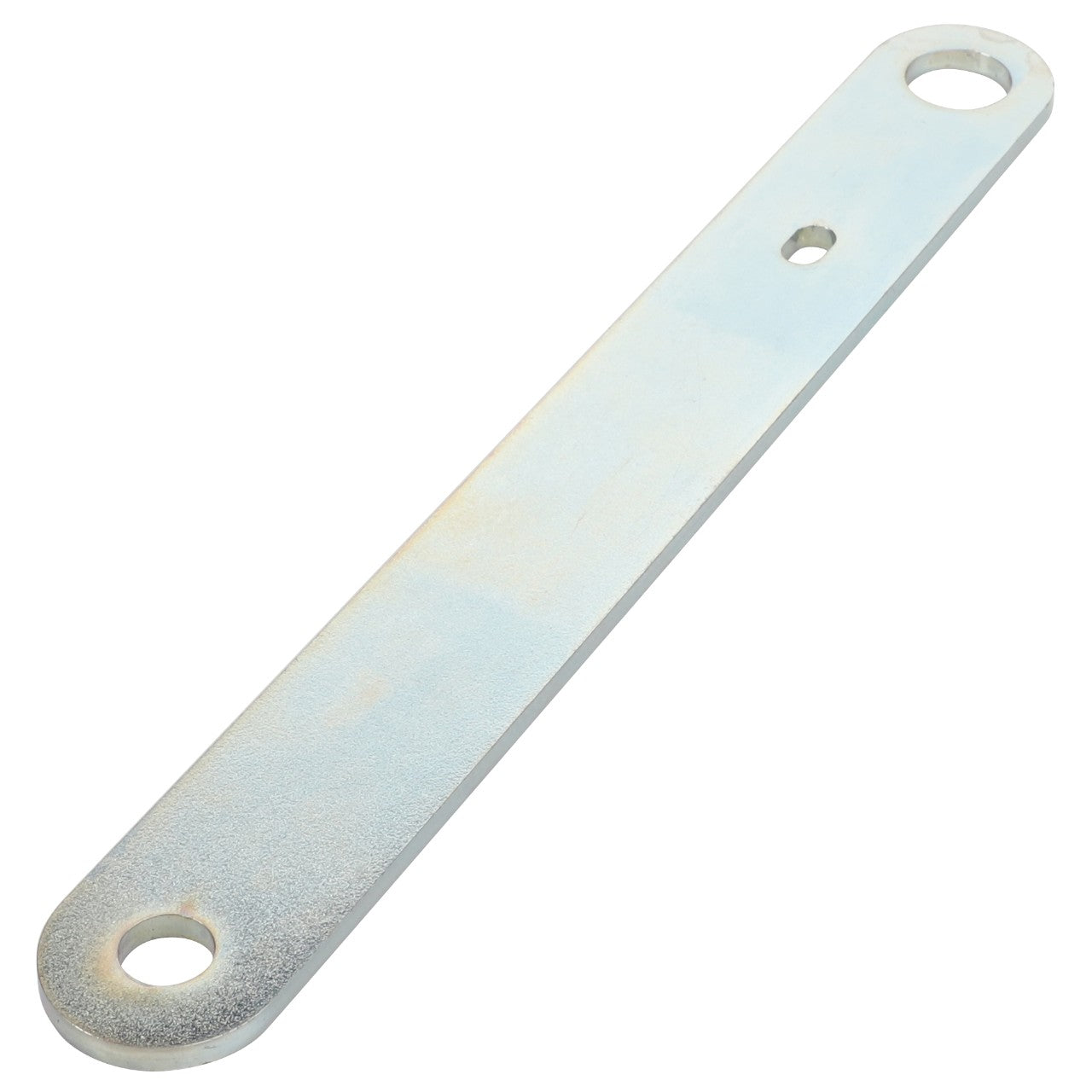 The AGCO | Arm - Acw0506440 is a sturdy metal flat bar designed with two large holes at each end and one smaller hole in the center, making it perfect for structural or mechanical applications.