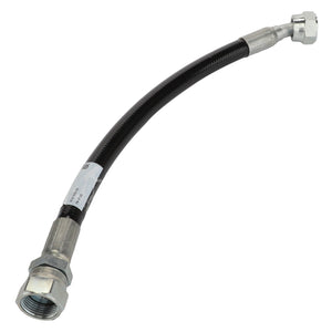 The AGCO Air Compressor Hose - Acw1930760 by AGCO features a flexible hydraulic hose with metal connectors at both ends and a black, ribbed outer casing. Unfortunately, no current product description information is available.