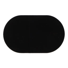 An AGCO | DECAL - AG330449 stands out strikingly against a pristine white background, showcasing its sleek black oval shape and smooth, glossy surface.