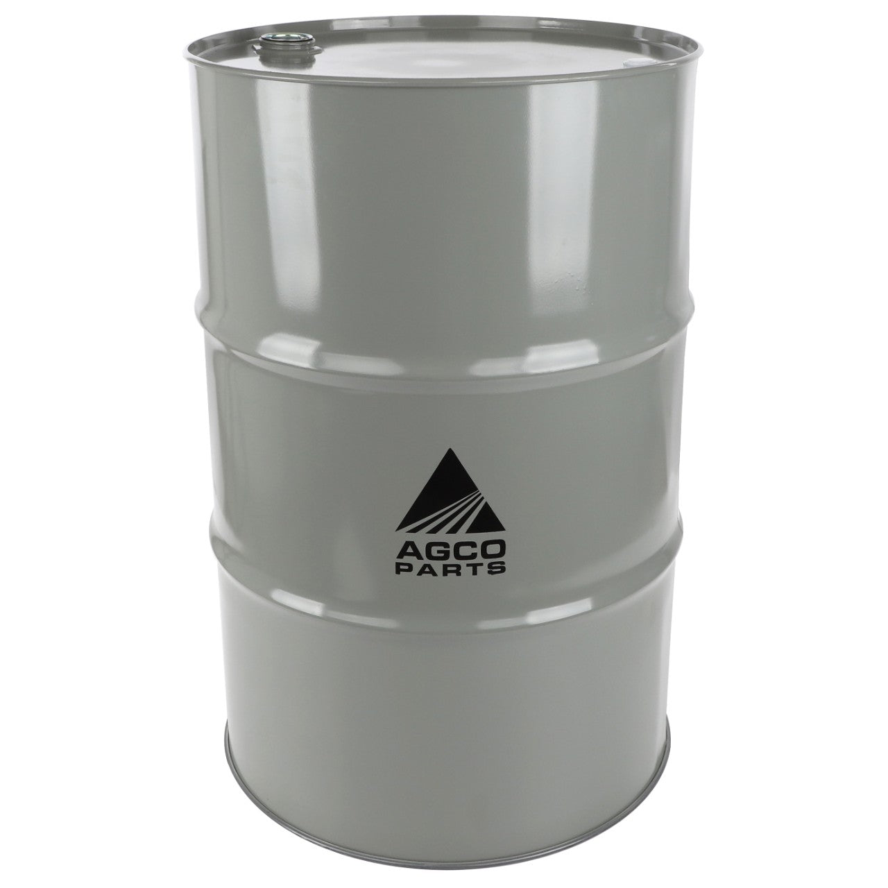 A gray metal drum branded with a black AGCO Parts logo at the center is ideal for storing heavy-duty engine oil, specifically the AGCO | AGCO Parts Mp Engine Oil 15W-40 205L - Vacc3458.