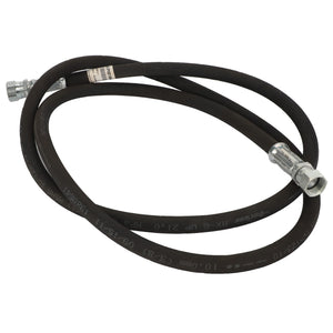 The AGCO | Hydraulic Hose - Acp0015940 is a coiled black rubber hydraulic hose with metal fittings on both ends from the brand AGCO.