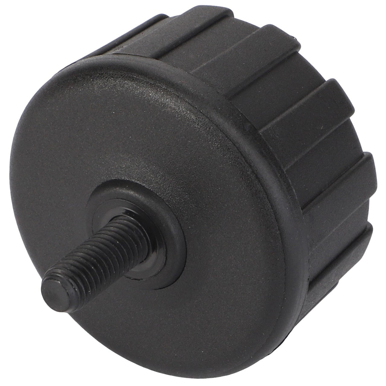 AGCO's Setscrew (3905544M1) is a black, cylindrical knob with a textured grip and a threaded bolt protruding from one side, ideal for Dyna-6 applications on Massey Ferguson models.