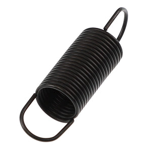 The AGCO | SPRING - K4063 is a tightly coiled black metal spring with looped ends on both sides, manufactured by AGCO.