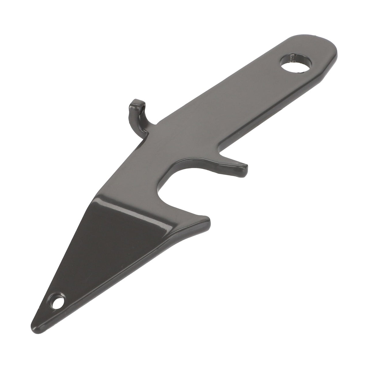 Introducing the AGCO | Lock - Acw0370760 by AGCO: This multifunctional black plastic tool features a flat handle, a pointed end, and two protruding hooks. Note that detailed product description information is currently unavailable.