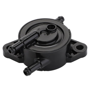 The AGCO | FUEL PUMP - ATV0470-758 is a black plastic automotive component featuring multiple tube connectors and mounting points on its base, with no current product description information available.