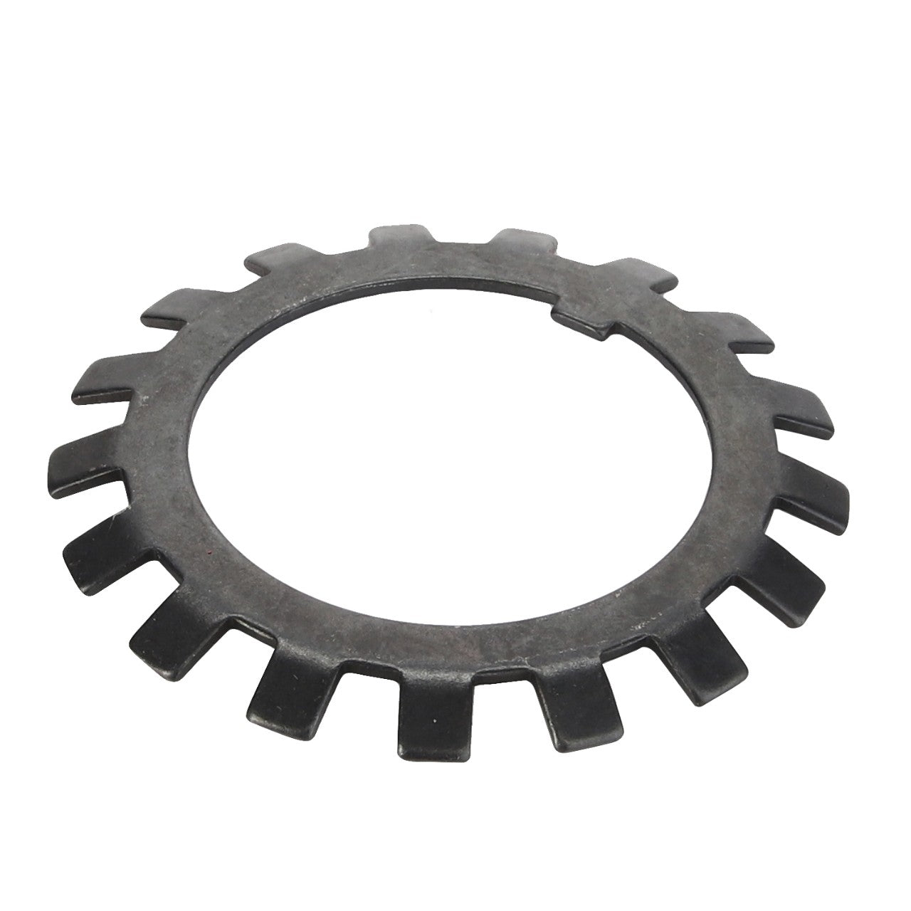 Currently, there is no available product description for the AGCO Lock Washer - Acp0443450. This metal retaining ring features evenly spaced tabs and a circular hole at its center.