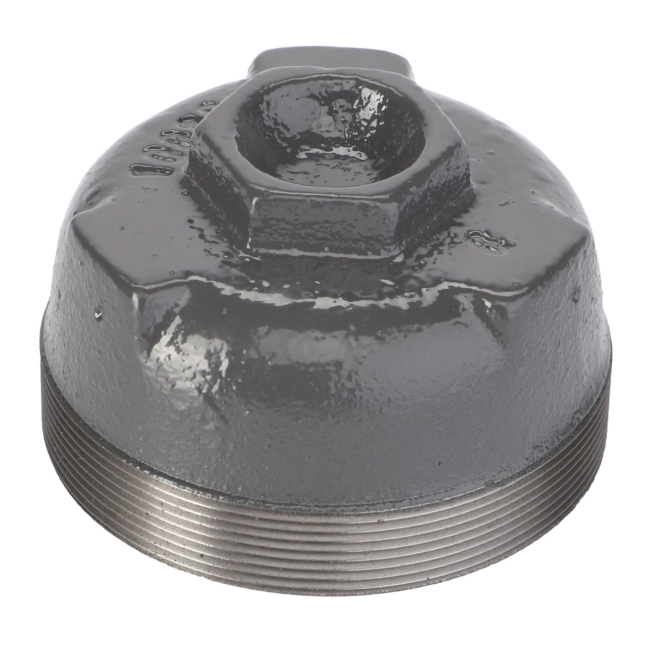 The AGCO Covering - La300015269 is a metal oil filter wrench cap with a hexagonal top and threaded base, ideal for removing oil filters in vehicles. There is no current product description available.