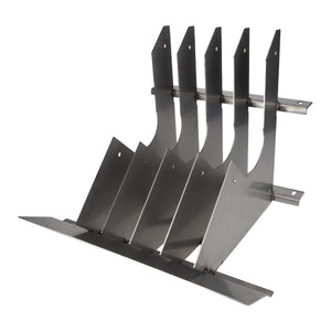 The AGCO Divider - AG330980 is a stainless steel industrial blade assembly featuring multiple parallel blades mounted on a metal bar. No additional information is available at this time.