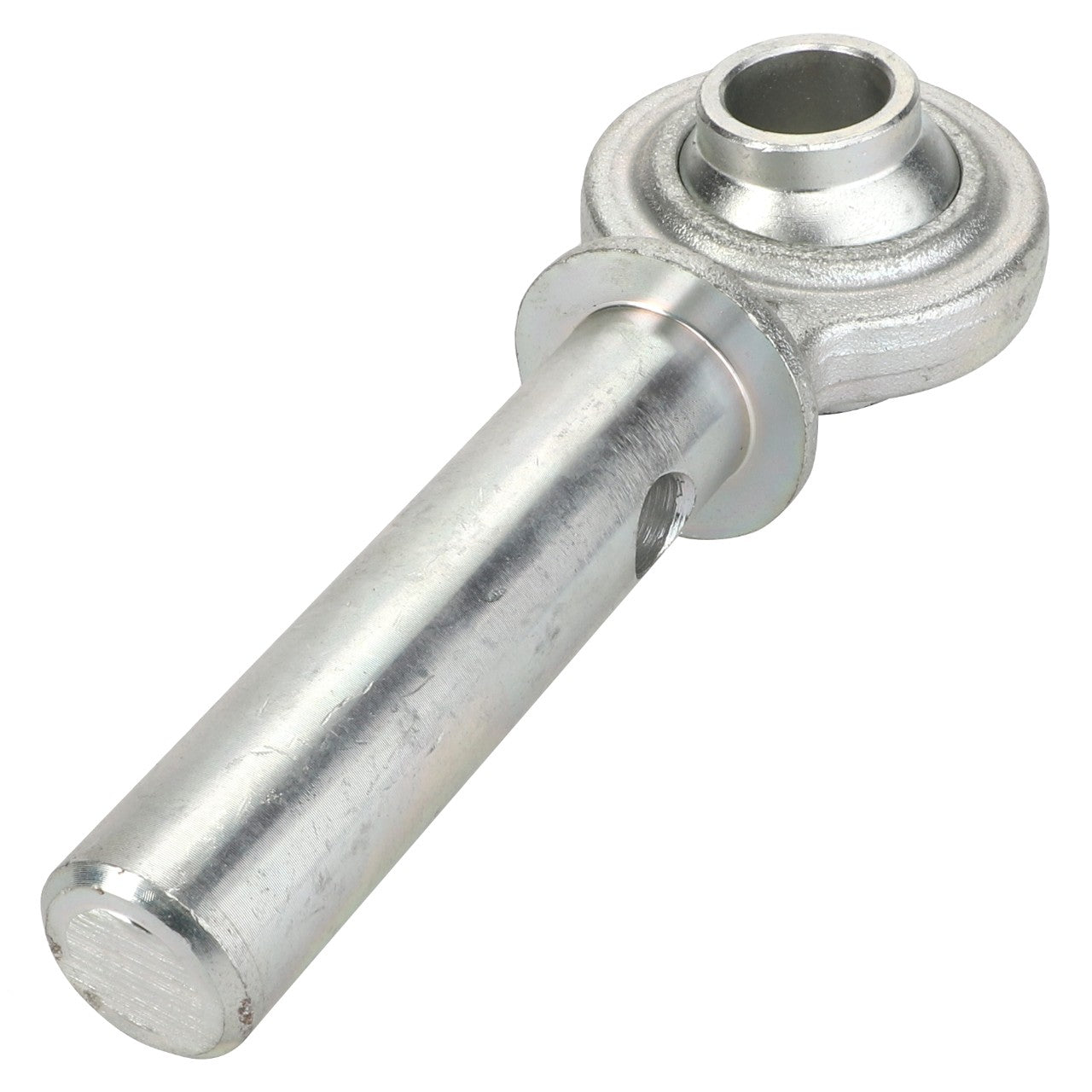 Image of a polished, silver AGCO | Eye Bolt - Acp0497850 rod end bearing by AGCO, featuring a cylindrical rod with a spherical joint at one end.