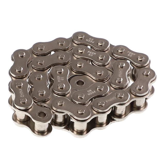 Introducing the AGCO Roller Chain Air Cart Ground Drivers - Acp0006290, a genuine coiled metallic chain with high fatigue strength and visible links and pins. Perfect for mechanical or industrial purposes, this durable chain is available through AGCO Parts.