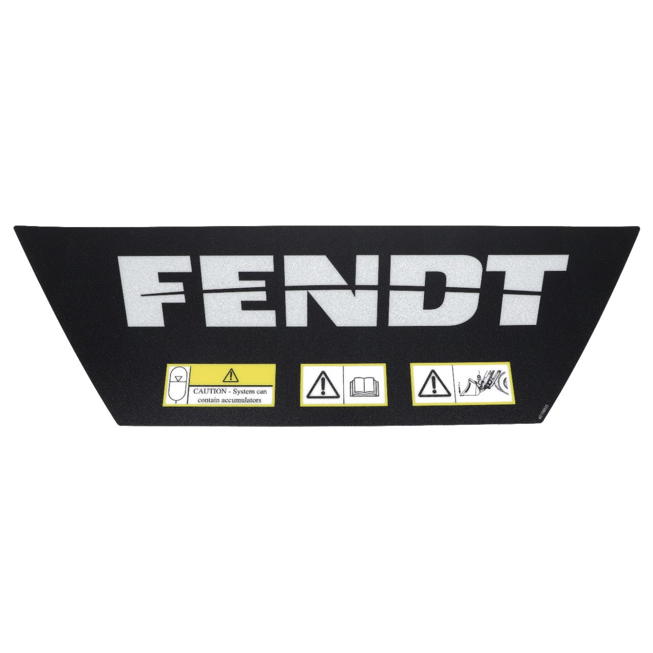 A black decal from AGCO featuring the word "FENDT" in large, white letters above caution symbols and safety instructions, labeled as "AGCO | FENDT DECAL - ACP0361410.