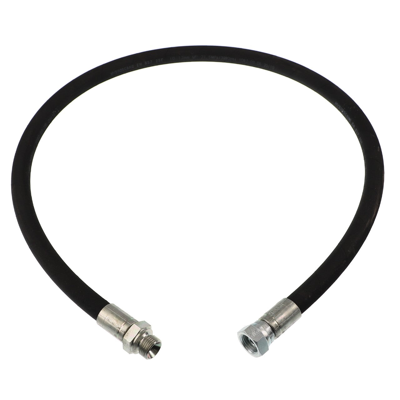 A black flexible AGCO hose (Model: AL1103429) with metallic connectors at both ends, arranged in a semicircular shape on a white background. No information available about its specifications.