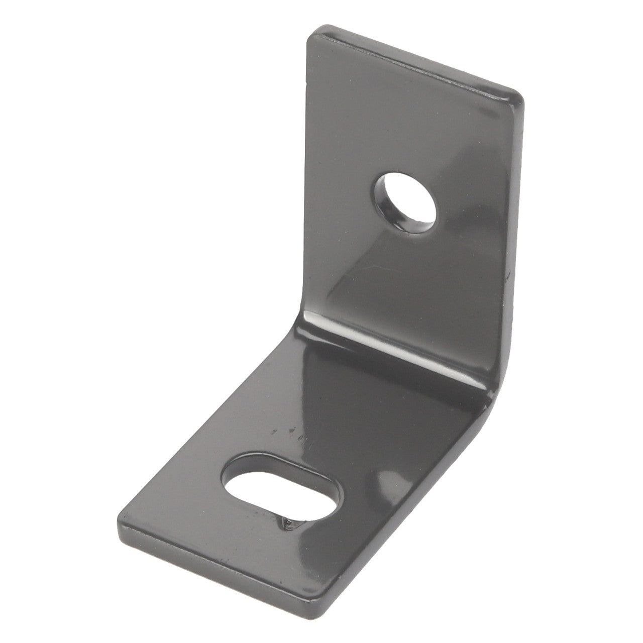 The AGCO Bracket - Acw3519180 is a black L-bracket featuring two screw holes, one on each face of the bracket. No additional product description information is available at this time.