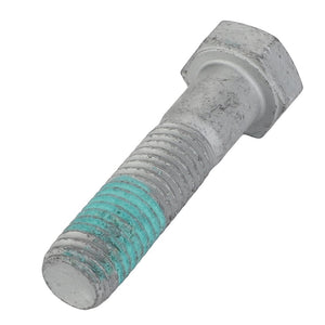 A single AGCO Hexagonal Head Bolt - Acx2837370 with a partially painted blue thread, showing signs of wear and corrosion, hints at its lack of relevant information.