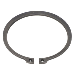 The AGCO | RING - AL5040069 is a metal retaining ring with two small holes near the open ends, designed to fit into a groove on a shaft or in a housing for securing parts.