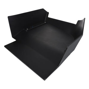 AGCO's Chopper Sheave Shield - Acx2516590 is a black metal hopper attachment featuring four angular side panels, expertly designed to direct materials into a specific area.