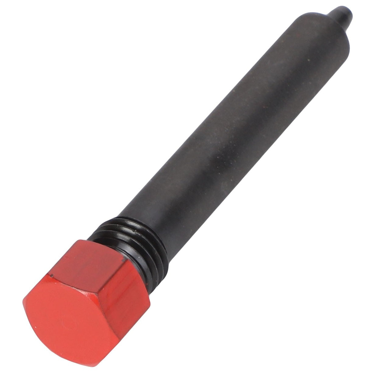 Introducing the AGCO Lock Pin - Acp0437790, a cylindrical metal object featuring a red hexagonal cap on one end and a narrow tip on the other.