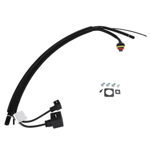 The AGCO | SUPPLY UNIT - F931502031020 includes a coiled wiring harness with various connectors, accompanied by a small set of meticulous screws, bolts, and seals neatly arranged beside it.