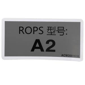 A gray background label with the text "ROPS 型号: A2" and a serial number "ACW3581610." This corresponds to the product AGCO | Decal - Acw3581610 from the AGCO brand. No current product description information is available.