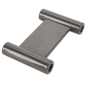 The AGCO | Spacer - Fel14125409, by AGCO, is a small metal hardware piece featuring a flat rectangular center and cylindrical ends on either side, perfectly designed for precise applications.