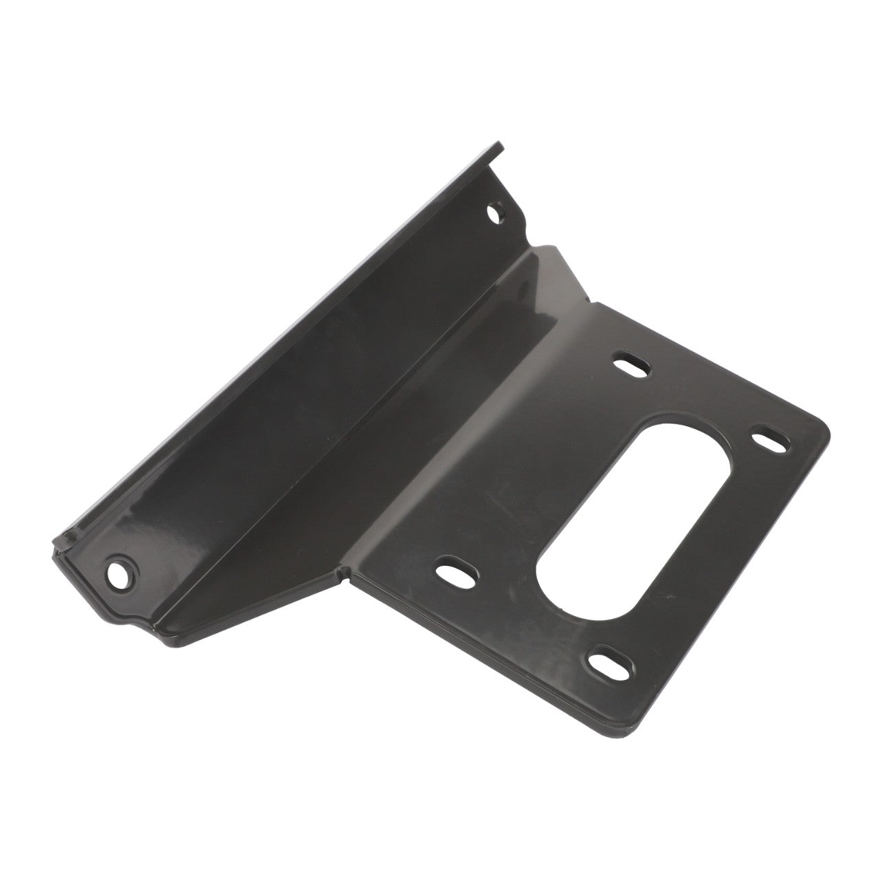 The AGCO | Bracket - Acp0289890 is a black metal bracket featuring multiple holes and a slotted opening for mounting purposes. Further details are currently not provided in the product description.