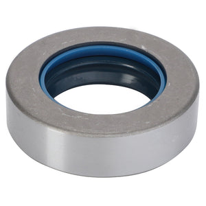 Close-up image of the AGCO Ring - F222301020230, featuring a circular metal bearing with a blue inner ring, ideal for machinery or automotive applications. No current product description available.