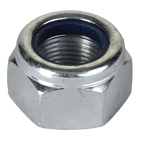 Here is a close-up view of the AGCO | NUT METRIC - AG129019, a hexagonal metal lock nut with a nylon insert, commonly used to secure bolted joints. This product is provided by the trusted brand AGCO.