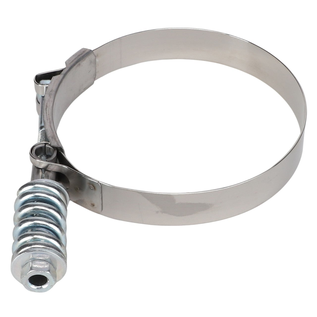 Introducing the AGCO | HOSE - AG519643, a silver T-bolt hose clamp with a spring-loaded design, ideal for securing hoses in both automotive and industrial applications. Unfortunately, there is no additional product description available at this time.