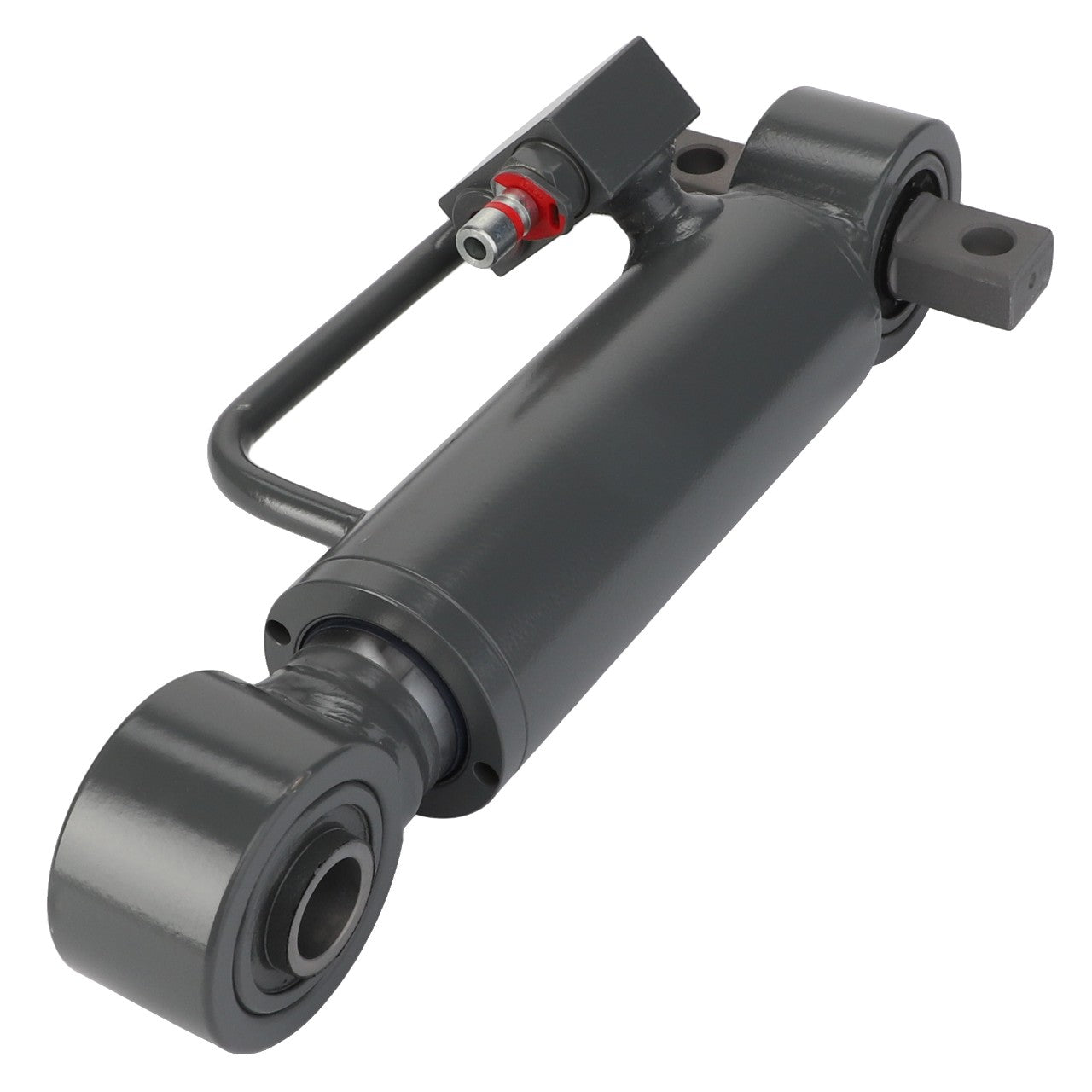 Introducing the AGCO | Hydraulic Cylinder - Acx2728590: a gray hydraulic cylinder complete with a connecting rod and attachment hardware from the trusted AGCO brand. Product description details are currently unavailable.