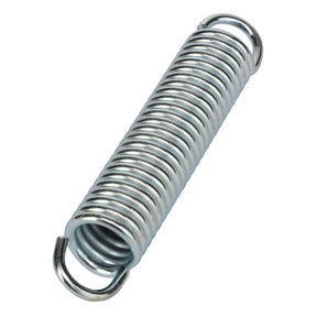 Close-up of a coiled metal spring with circular looped ends, designed for tension-based applications. For ordering or contact support, please refer to the product details for AGCO | SPRING - ACP0410740 by AGCO.