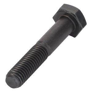 A close-up of the AGCO HEXAGONAL HEAD BOLT - F743300020540, a black metal hex bolt with threading on the lower part of the shank. No additional product description information is available at this time.