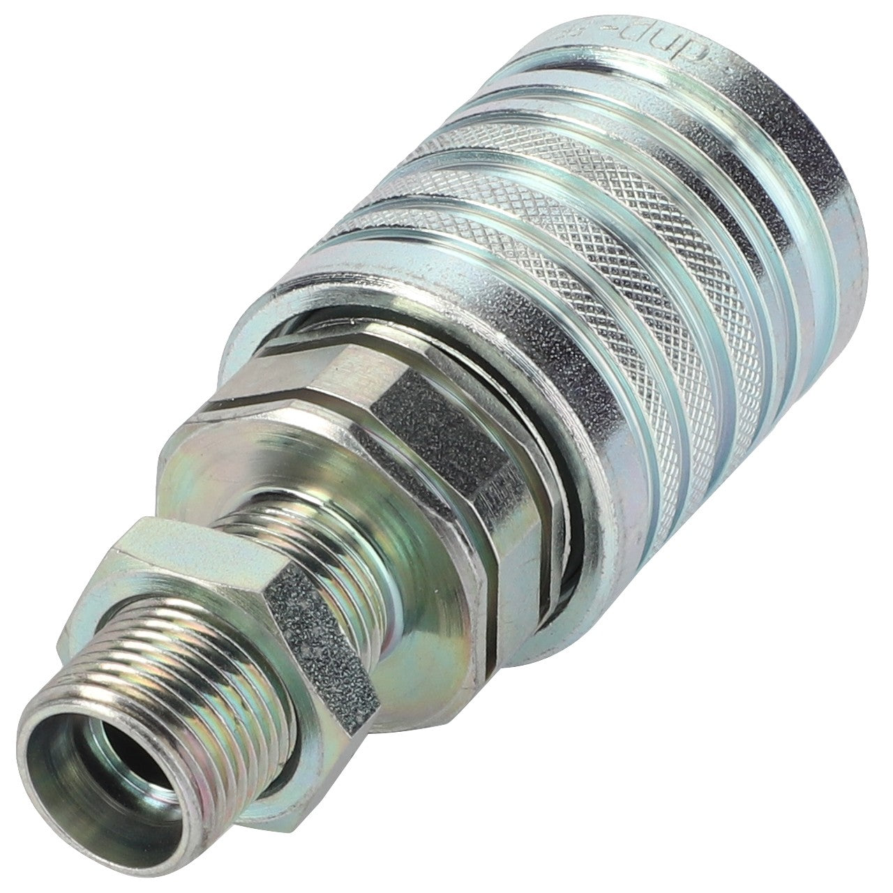 Introducing the AGCO Quick Coupler - Acw8789030, a robust metallic hydraulic quick-connect fitting with a threaded end. This coupler is designed by AGCO to ensure secure and efficient connections in hydraulic systems.