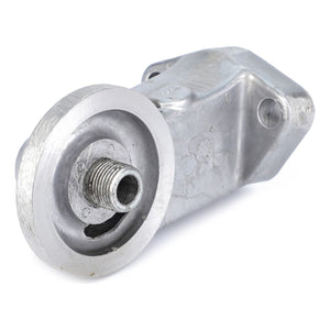 A metallic mechanical part with a round threaded end and mounting holes, likely used in automotive or machinery applications, such as the AGCO Fuel Filter Head Housing 70997148 for fuel filtration systems.