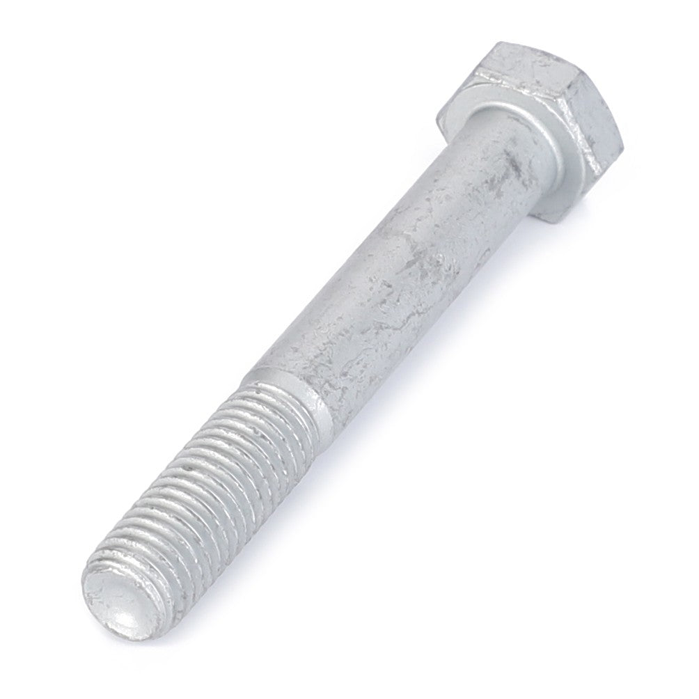 A close-up image of the AGCO Hex Head Bolt - F934201040180, a 93.07mm silver metal bolt with a threaded end.