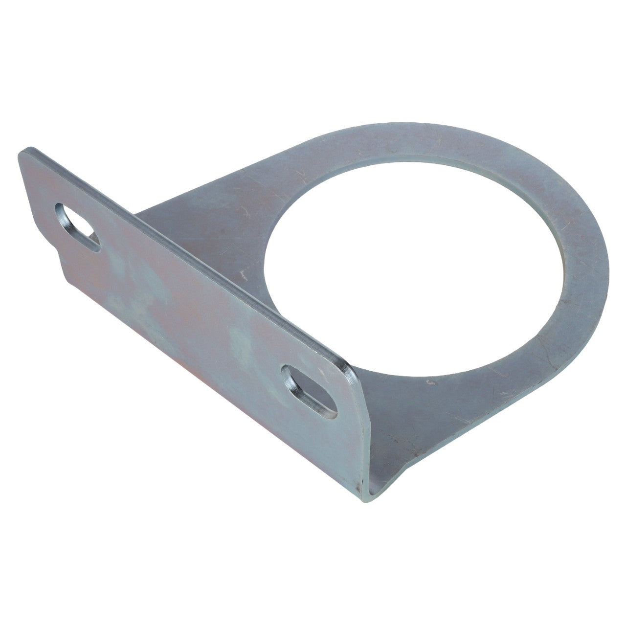 The AGCO | Shield Bracket - Acw3591020, branded by AGCO, features a versatile design with two holes on one side and a circular cutout on the other for flexible installation options.