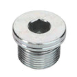 The AGCO | Port Plug - Acw2095900 by AGCO is a durable metal hex socket pipe plug featuring threading on the lower half and a flat, circular top, expertly designed for sealing pipe ends or fittings.