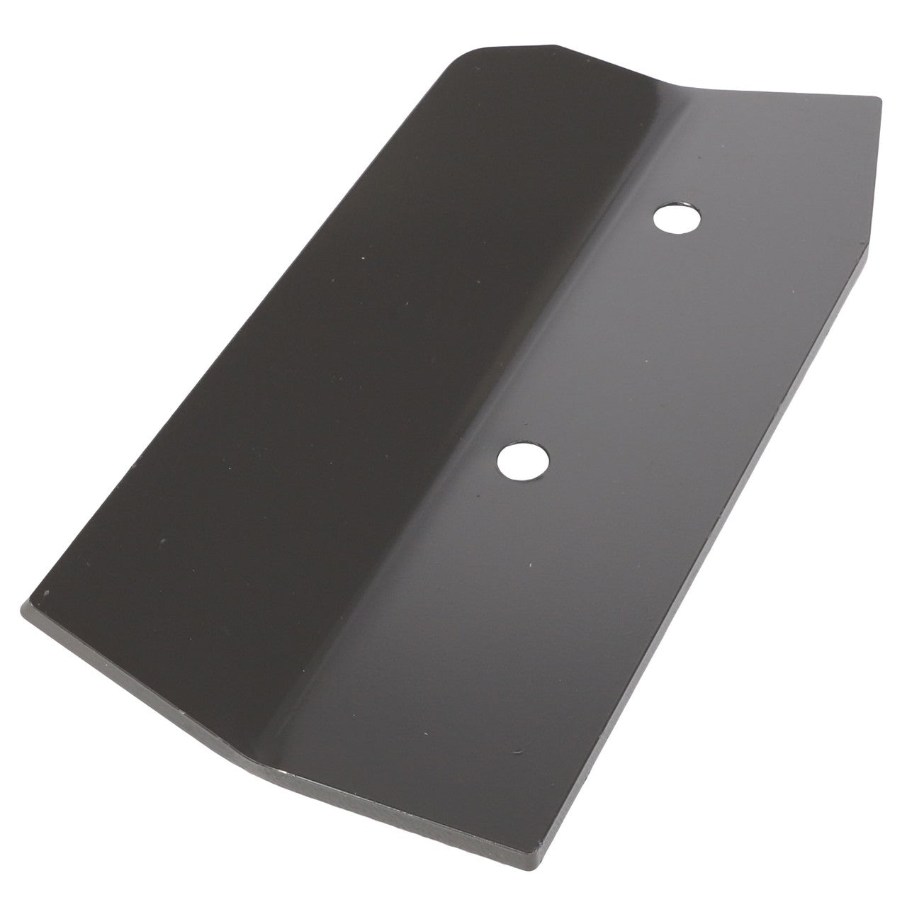 The AGCO Wear Part - Acx006119A is a rectangular black metal plate featuring two centrally located circular holes and a slight bend along one edge.