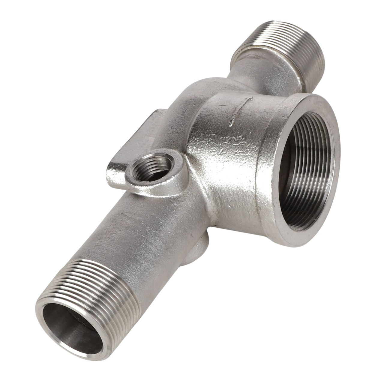 The AGCO | VENTURI - AG727462, a metal pipe fitting with multiple threaded openings oriented in different directions, is currently available without a detailed product description.