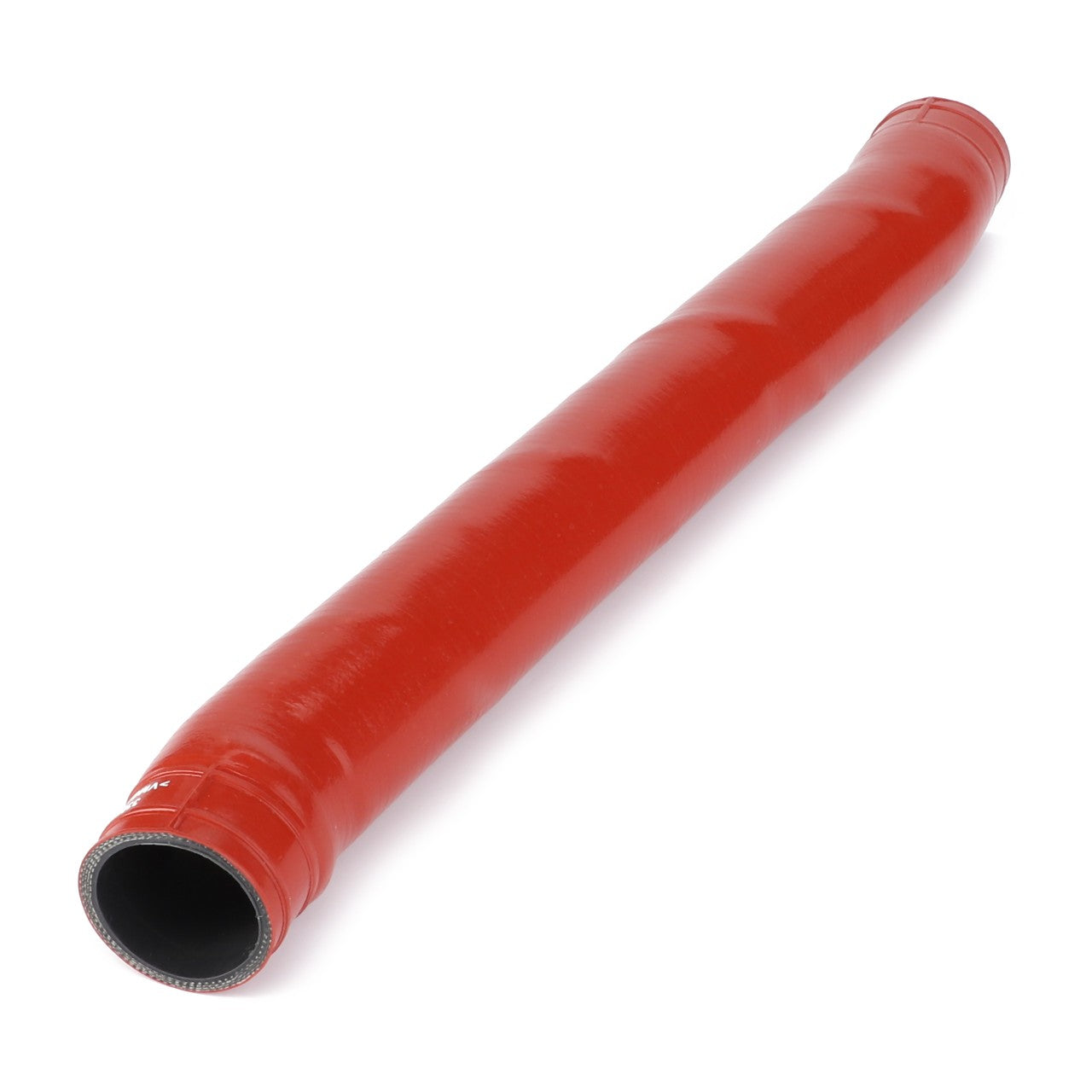 The AGCO | Hose Line - 339202190021 is a long, red silicone hose with a slight bend, designed for use in automotive or industrial applications and compatible with Massey Ferguson machinery.