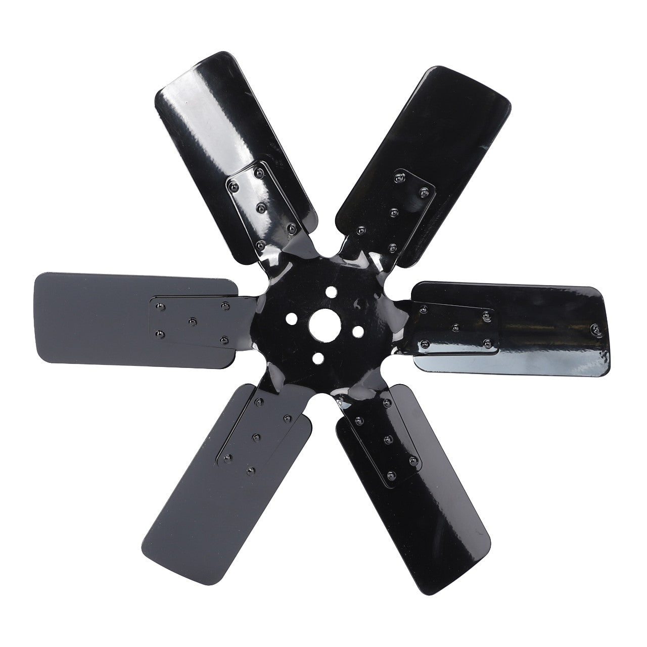 An AGCO | Fan - V836128673, a black five-blade metal fan, stands in an isolated position, facing the camera.