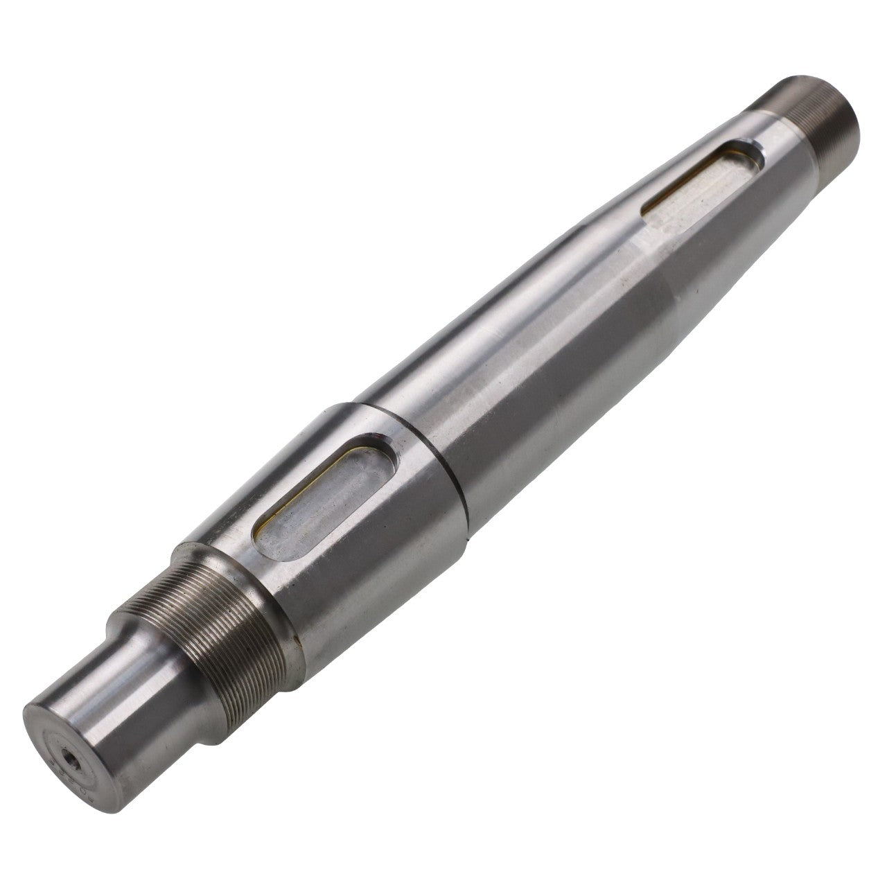 The AGCO PTO Shaft - ACW0565070 is a metallic cylindrical machine part featuring a threaded end and grooved sections. Product description information is currently unavailable.