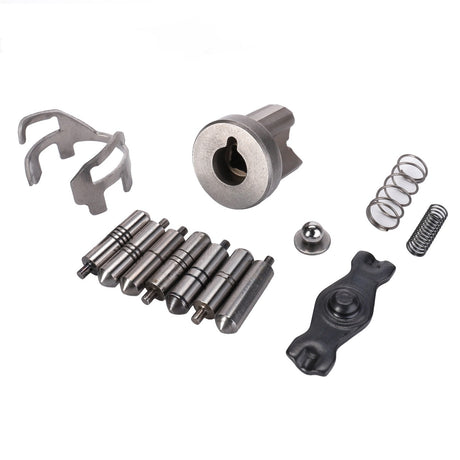 Currently, no detailed product description is provided for the AGCO | Parts Kit - F339960020040 by AGCO. However, the kit includes various small mechanical components such as rods, springs, a clamp, and a cylindrical part, all presented against a white background.