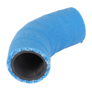 The AGCO Rubber Elbow - V836136515 is a blue, flexible, right-angled rubber hose with a textured surface.