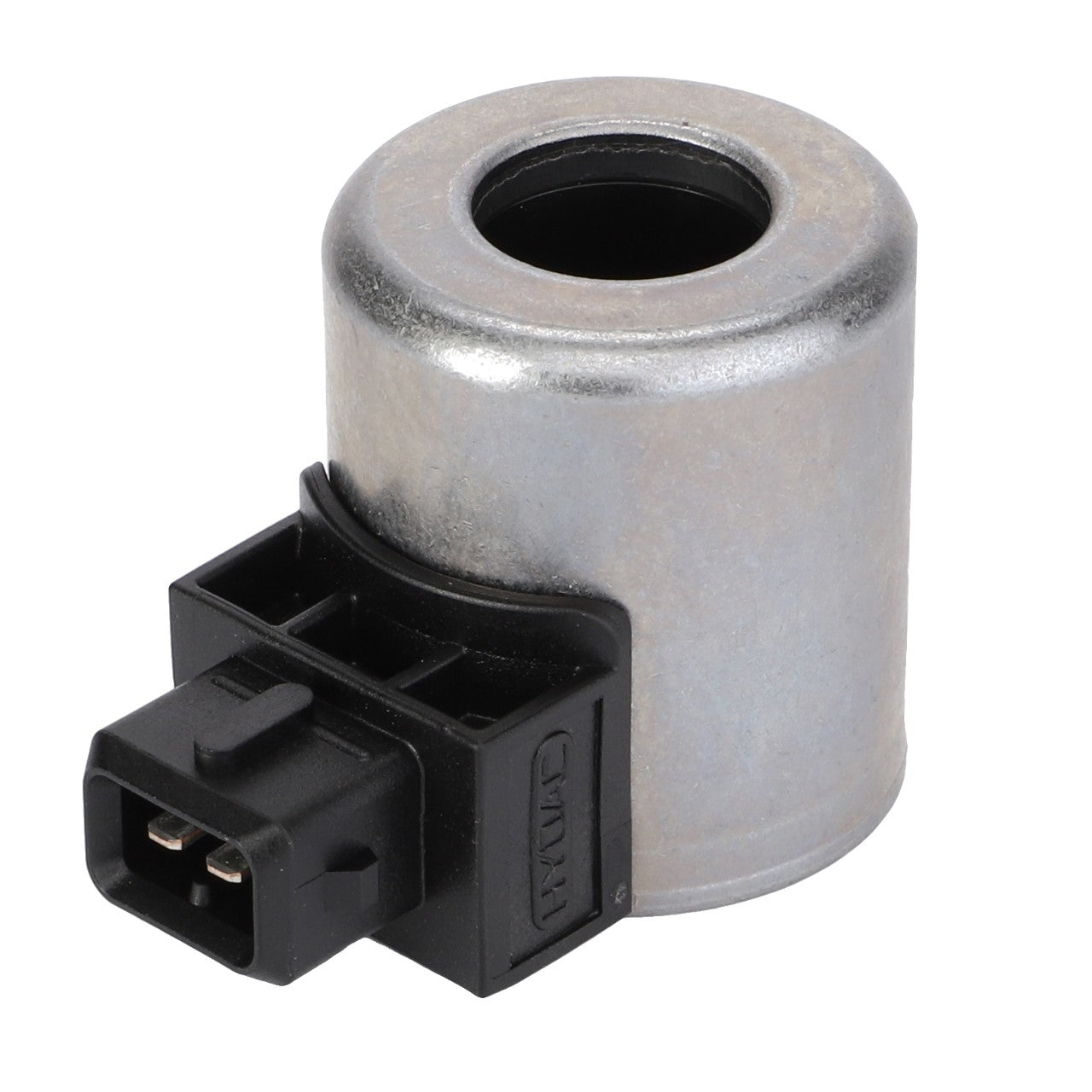 Introducing the AGCO Magnet Coil - F835960025030, an electrical solenoid valve coil featuring a metallic cylindrical body and a black plastic connector, compatible with Fendt Vario SCR models.