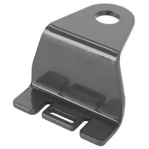 The AGCO Bracket - Acx2407140 is a black metal bracket designed for mounting purposes, featuring a hole at the top and two slots at the bottom.