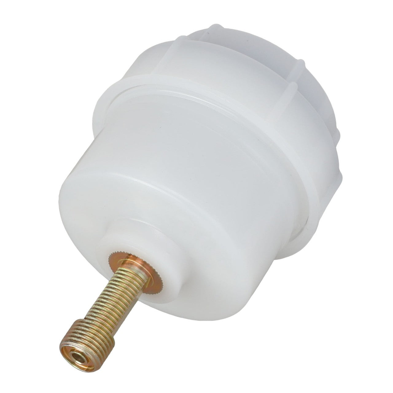 The AGCO | Brake Reservoir - 112735W91 is a white cylindrical mechanical component with a threaded metal shaft extending from one end. No current product description available.