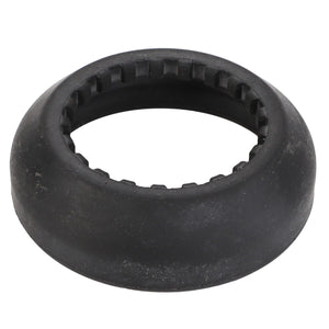 A black, round rubber grommet, known as the AGCO Bellows - Acw0355730, features a toothed inner ring designed for increased service life.